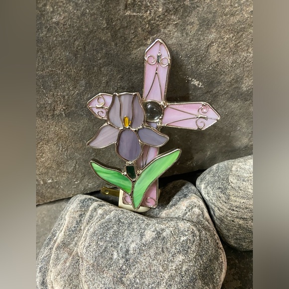 Handmade Stained Glass Cross & Iris Plug-in Night Light. - Picture 8 of 8